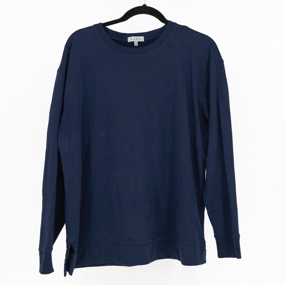Lake Women's Cotton Modal Crew Neck Pullover Long Sleeve Sweater Navy Blue XL